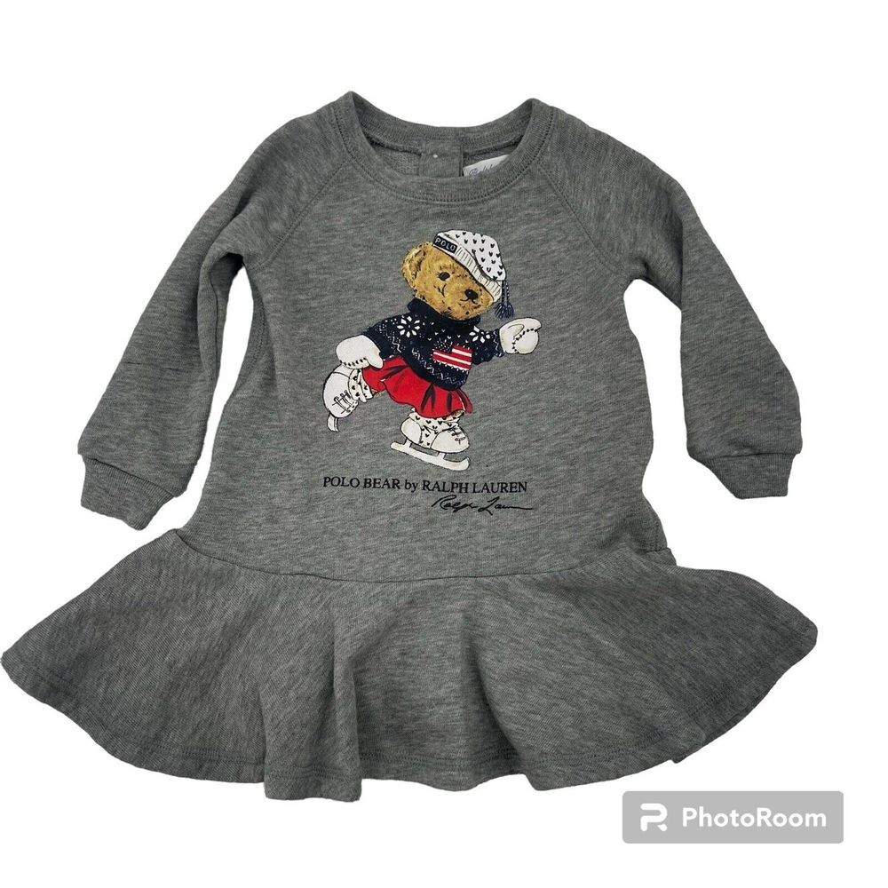 Polo by Ralph Lauren Grey Bear Skater Dress with Red & Navy Accents